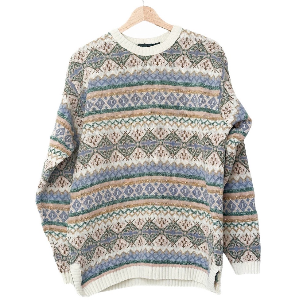 VTG Liz Wear Vintage Knit Crew-Neck Pullover Sweater Pastel — M